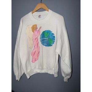 Vintage Angel Globe Sweatshirt Jerzees Crewneck Top L‎ 90s Graphic